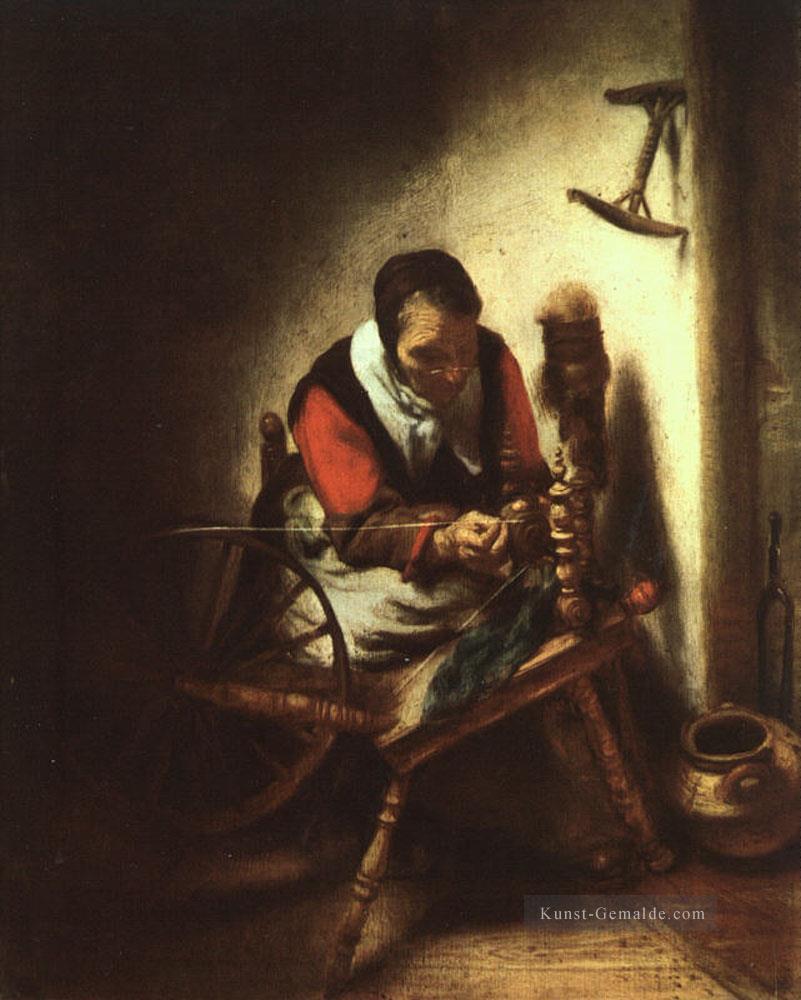 Eine Frau Spinnerei Barock Nicolaes Maes Ölgemälde